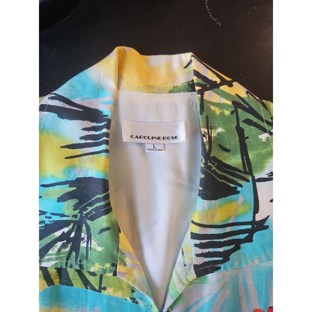 CAROLINE ROSE Women's L Tropical Print Button Shirt USA - Picture 2 of 4